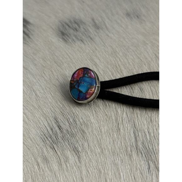 Native American Navajo Handmade Sterling Silver Pink Blue Dahlia Oyster Hair Tie main image 9